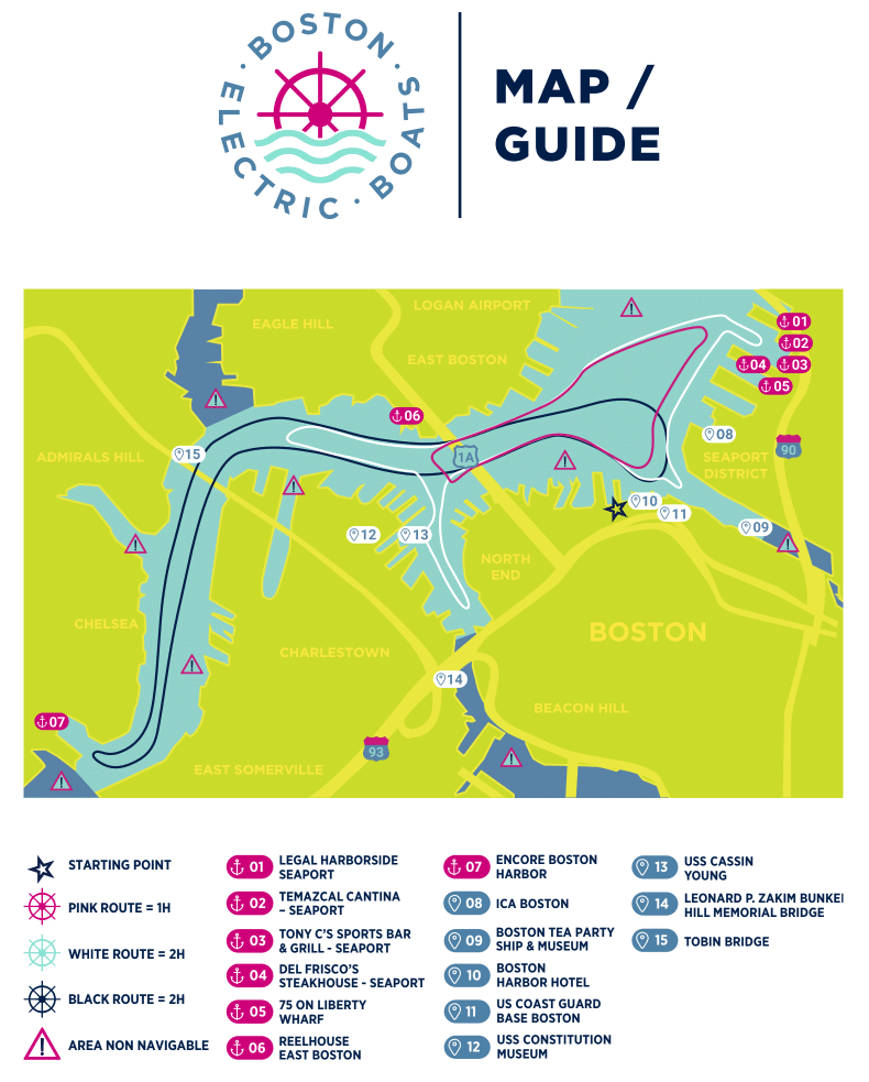 Image of the map of the harbor where we have our boat cruise Boston